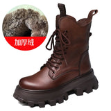 Layer Of Cow Skin Leather Pine Cake Thick Bottom Martin Boots Girl Autumn And Winter Englen Small Single Boots Retro Handmade