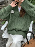 Oversized V Neck Cable Knit Sweater-Outfit