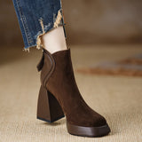 Autumn And Winter New Thick And Boots Waterproof Table Round Head High And Short Boots Coffee Color Martin Boots