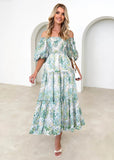 Zingj Summer Style New Hot Style Holiday Style Bubble Sleeve Print French Cake
