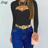 Autumn Women Sexy Solid Cutout Front Long Sleeve Skinny Corset Tight Top Womens Blouse Sexy Fashion Ladies Tops 2023