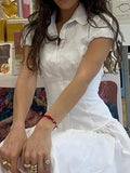 Vintage Slim Waist V Neck Short Sleeve