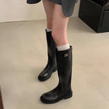 Winter New Korean Version Of Soft Leather Round Head High Boots But Knee Knight Boots Around The Zipper Long Boots