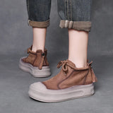 Cow Skin Retro Martin Boots Autumn And Winter New Round Head Tie And Ankle Boots Leather Leisure Short Boots