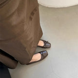 Square Head Fashion Single Shoes French Evening Wind Grandmother Shoes Bow Small Leather Shoes Women's High Sense Of Spring And