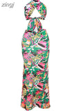 Colorful Print Two Piece Sets Women Summer Sleeveless Bandage Wrapped Camisole Vests+Long Skirts Lady Party