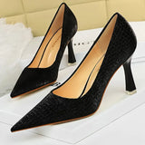 Shoes Designer New Women Pumps Square Buckle Stone Pattern Kitten Heels Shoes Sexy High Heels Ladies Shoes Large Size