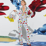 Spring And Summer New Star Fashion Print A Buckle Blazer Long Suit Two