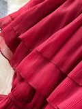 Slash Neck Chiffon Long Dress Women Red/Green/Purple Irregular Ruffle Short Sleeve High Waist Beach Vestidos Female