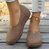 Ladies Hole Shoes 2025 Summer New Round Head Flat Bottom Hollow Casual Lazy Shoes Women's Singles