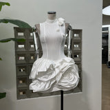 Vintage Charming Lady Splicing Flower Dress Sleeveless Birthday Party