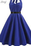 Polka Dot Halter Vintage Dress 50s 60s Gothic Pin Up Rockabilly Dress Robe Femme Sexy Retro Party