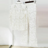 Fashion New Mesh Heavy Industry Embroidery Blazer Trousers Set Two-Piece