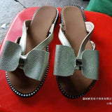 Coloring Bow Flat-Bottom Slippers Women Wearing Beach Cold Slippers