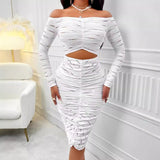Autumn And Winter Hot Style Women's Wear 2025 Fashion Sexy Solid Color Shoulder Long Sleeve Hollow-Out