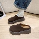 Women 2025 Autumn And Winter New Baotou Thick Bottom Height Half Slippers Women Round Head Loose Cake Bottom Plus Velvet Boun
