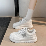 Water Drill Small White Shoes Women's Autumn 2025 Fashion Round Head Thick-Soled Casual Women's Shoes Korean Version Of Student Pu