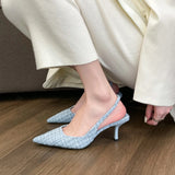 2025 Summer New One-Word Buckle With High-Heeled Sandals Korean Tip Fine Heel Single Shoe