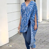 Zingj Summer New Fashion Print Niche Irregular Loose Chiffon Shirt Jacket-Outfit