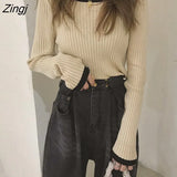 Pullovers Womens Autumn Simple Knitwear Slim O-neck Long Sleeve Trendy Patchwork All-match Leisure Female Tops