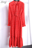Chiffon Shirt Dresses Long Sleeve Polka Dot Office Vintage Dress 2023 Women Summer Casual Midi Floral Dress