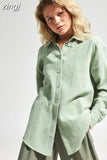 Green Button Up Shirts Fashion Women Cotton Long Sleeve Blouses Korean Office Lady Blouse Summer Basic White Tops