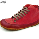 Women Leather Ankle Boots 2023 Autumn Winter Vintage Woman Waterproof Flats Women's Casual Ladies Lace Up Female Shoes Plus