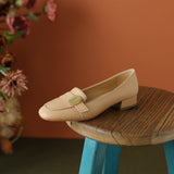 Retro Lady Commuter Metal Buckle Happy Shoes Women Spring / Summer 2025 Fashion New Thick Heel Single Shoes Small Leather