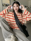 Zingj Collar Striped Long-Sleeved T-Shirt Women's Autumn 2024 New Design Feeling Loose Show Thin Casual Students Slit