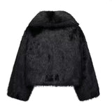 Quality Artificial Fur Effect Lapel Jacket Loose Show Thin Casual