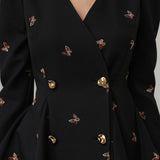 Fashion Ballet Elements Design Floral Thorn Dress Dress Women's High-End Butterfly Embroidery V-Neck Long