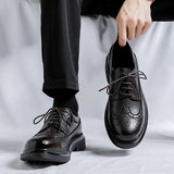 2025 New Men's Daily Thick Platform Black Low Bang British Business Wear Shoe