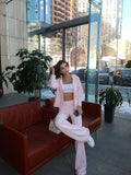 Sweater Set Women Loose Soft Jacket Sweater Cardigan + Wide Leg Pants Two