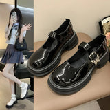 Jane Shoes 2025 Autumn And Winter New Retro Round Head Buckle Small Leather Shoes Thick Heel Single