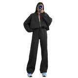 Women's Suit Fashion Pure Color Casual Loose Street Sports Sweater Suit Women's Two
