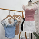 Three-Dimensional Flower Shoulder Sling Vest On Both Sides Of The Folding Mesh Repair Sleeveless Top