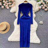 Zingj Sister Senior Sense Red Temperament Long Sleeve Knit Dress Autumn Women's Hot Girl Accept Waist Open Slit Wrapped Hip