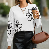 And Winter New Women's Sweater Fashion Flowers Three-Dimensional Embroidered Round Collar Long-Sleeved Knitted Shirt