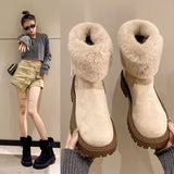 Hairy Mouth Short Cylinder Thick Bottom Snow Boots Round Head Zipper Plus Velvet Warm Cotton Shoes