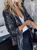 Women's Sequined Blazer Sparkle Blazer Long Sleeve Shimmer Jacket Party Shiny Lapel Rave Outerwear