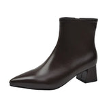 Zi Yan French Soft Leather Temperament Short Boots Female 2025 Autumn And Winter New Thick Heel Naked Boots Square Head High Heel Thin