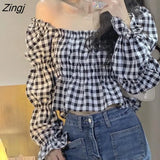 Women Black Plaid Student Spring Ulzzang Simple Vintage Light Soft Female Leisure Cropped Dating Mujer Hipster
