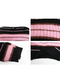 Korean Style Pink Cropped Sweater Women Striped Jumper Vintage Female 2023 Autumn Long Sleeve Crewneck Pullovers Tops