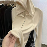 Zingj Age Reduction Double-Sided Hoodie Long Sleeve T-Shirt Buttons, Thick And Warm