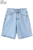 Waist Knee Length Women Jean Shorts Streetwear Hip Hop Denim Shorts Harajuku Baggy Wide Leg Short Pants Female 2023