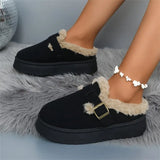 Fashion Autumn And Winter Thick-Soled Plush Buckle Warm Cotton Slippers Casual Large-Size New Women's