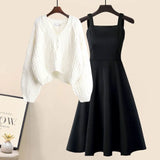 Zingj And Winter Suit Women's 2024 New French Feeling Cross Knit Sweater With Fishtail Dress Two Sets-Outfit