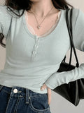 Lace Trim Knit Long Sleeve Crop Top-Outfit