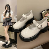 Jane Shoes 2025 Autumn And Winter New Retro Round Head Buckle Small Leather Shoes Thick Heel Single