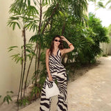 Women's Explosive Zebra-Shed Linen-Blend Vest Broad-Legged Casual